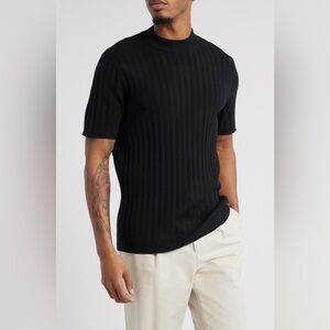 Open Edit Men’s Grid Knit Mock Neck Short Sleeve Sweater Black Size M